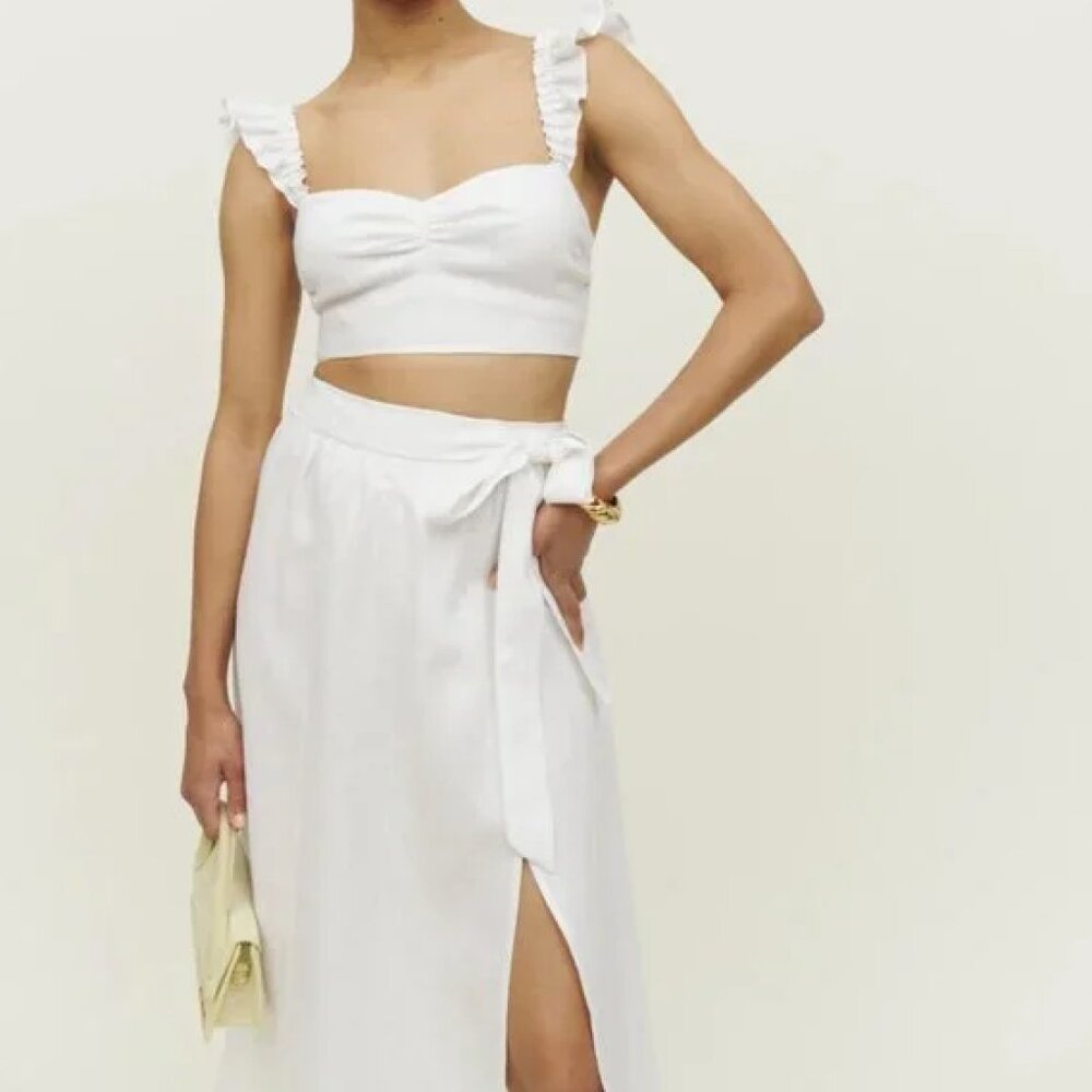 NWT Reformation Pam Linen Two Piece Elegant White linen skirt set 4